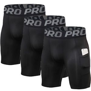 LANBAOSI Mens Compression Shorts with Phone Pocket All Black 3 Pack - NWT